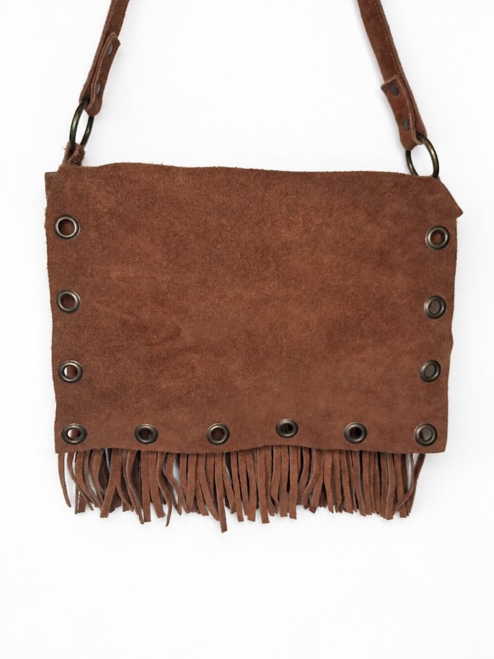 Vintage Suede Brown Fringe Shoulder Bag Western Boho
